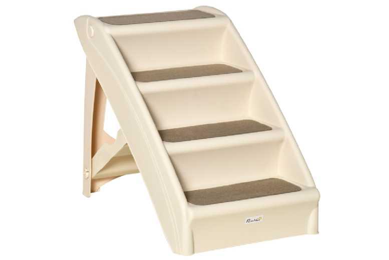 Foldable 3-Step Pet Stairs For Small Dogs & Cats - Portable Mobility Aid, Non-Slip, 10Kg Max, Beige