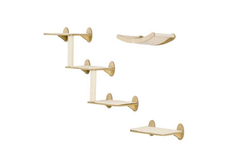 3Pc Wall-Mounted Cat Tree Set - Sisal Hammock, Climbing Platforms & Modern Space-Saving Design