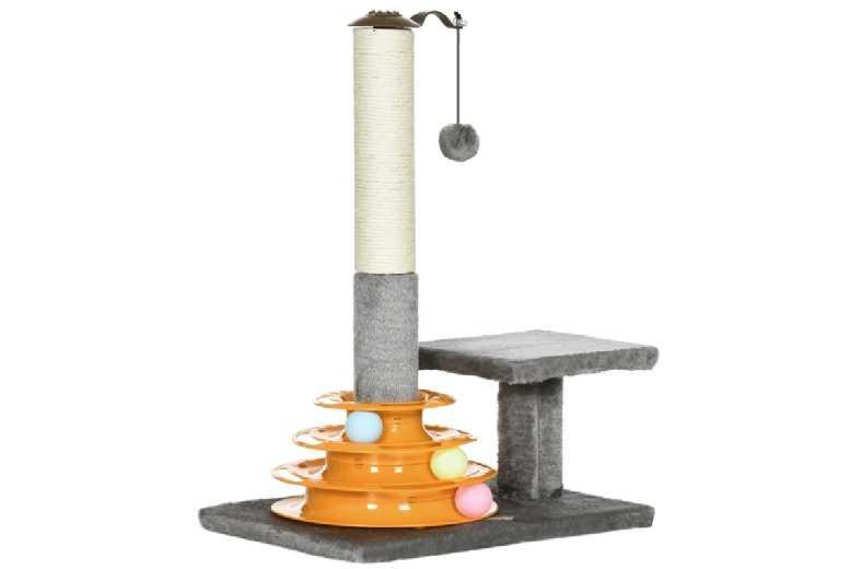 Cat Tree Activity Centre - Sisal Scratching Post, Plush Perch & Hanging Ball Toy, 56Cm Space-Saving Grey