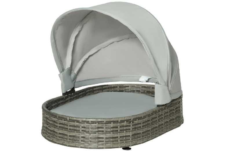 Luxury Wicker Dog Bed With Adjustable Canopy, Washable Cushion - Small & Medium Breeds, Outdoor/Indoor