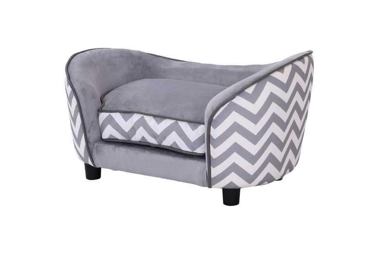 Modern Wooden Cat Sofa Lounger Bed With Plush Cushion, Grey - Sturdy, Space-Saving, Washable