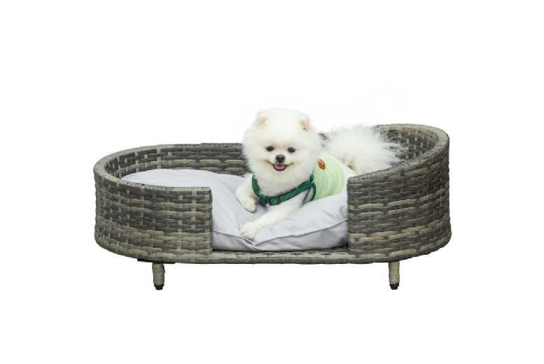 Wicker Raised Dog Sofa Bed - Water-Resistant Rattan Lounger For Small & Medium Breeds, Indoor/Outdoor Pet Furniture
