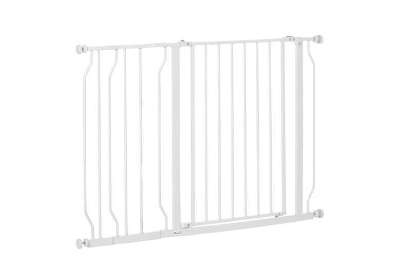 Adjustable Steel Dog Safety Gate With Door - Pressure Mounted, Wide Fit For Small & Medium Breeds, White