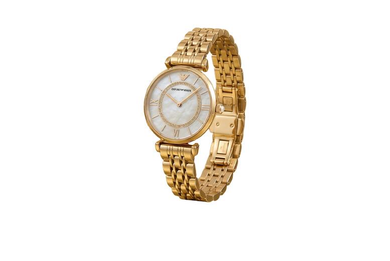 Emporio Armani Ar1907 Gold Gianni T-Bar Watch With Pearl Dial