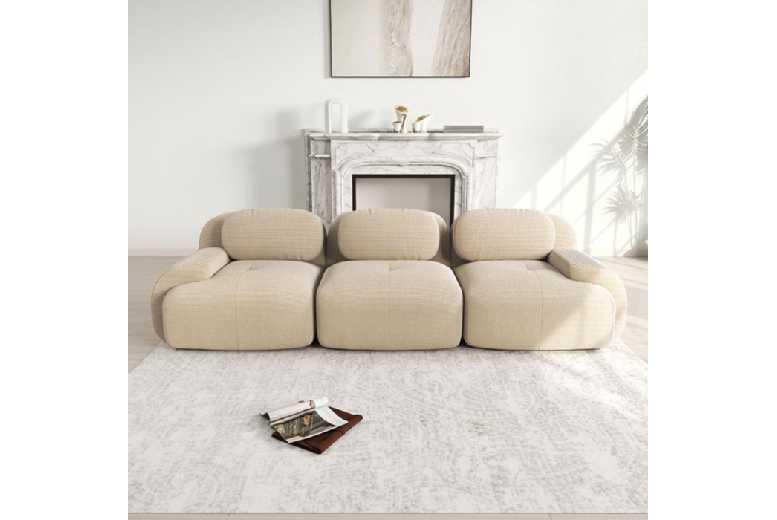 Corduroy Fabric Modular 3-Seater Sofa With Curved Arms - Modern Family Sofa