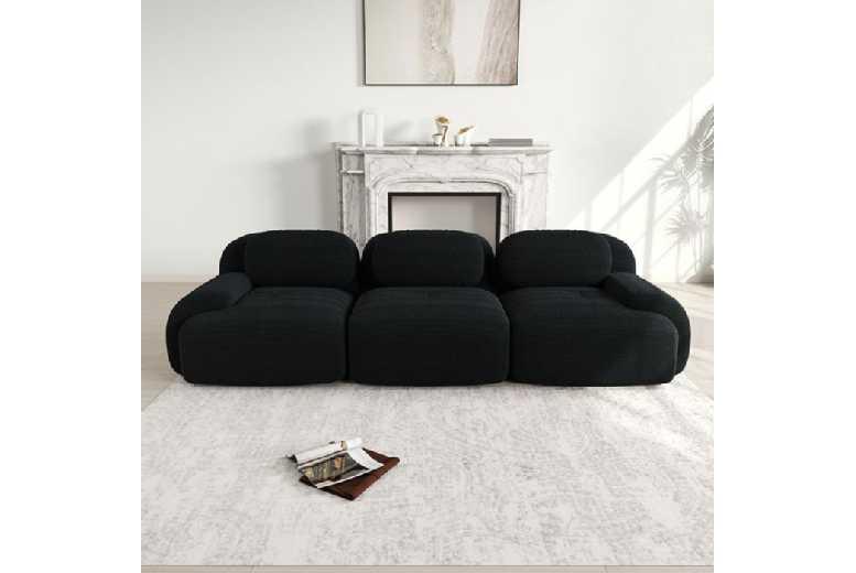 Corduroy Modular 3-Seater Sofa - Modern Fabric, Curved Armrests, Family Size