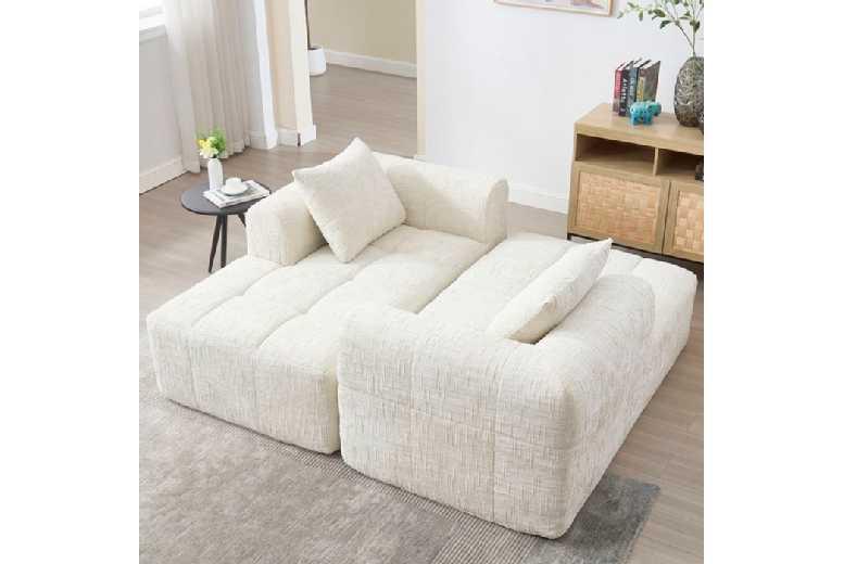 Reversible L-Shaped Corner Sofa With Chaise - Beige Chenille, Modular, No Assembly, 4-Seater