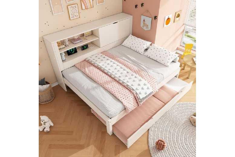 White 140X190 Sofa Bed Frame With Trundle, Usb Charging & Storage - Modern Space-Saving Design