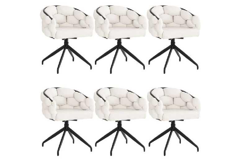 Set Of 6 Velvet Swivel Outdoor Dining Chairs - Modern Metal, Ergonomic, 6-Seater