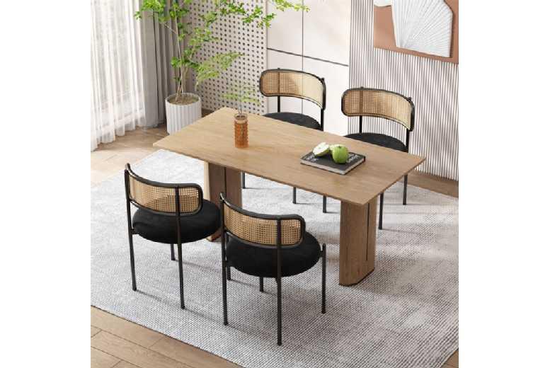 Set Of 4 Outdoor Rattan & Velvet Dining Chairs - Modern Garden Seating