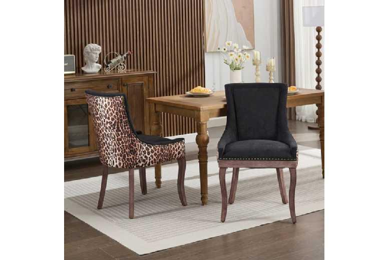 Set Of 2 Modern Upholstered Outdoor Dining Chairs With Solid Wood Legs - Weather-Resistant, Plush Chenille Seats
