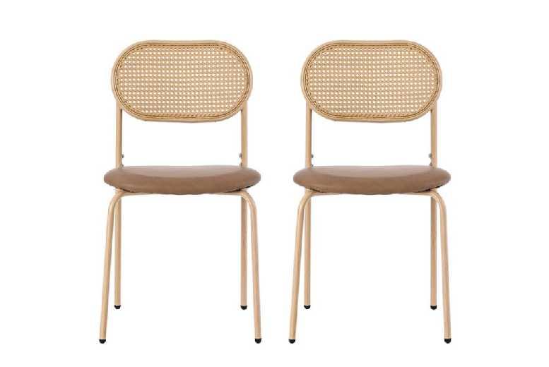 Set Of 2 Bohemian Rattan & Pu Dining Chairs - Modern Space-Saving Seating