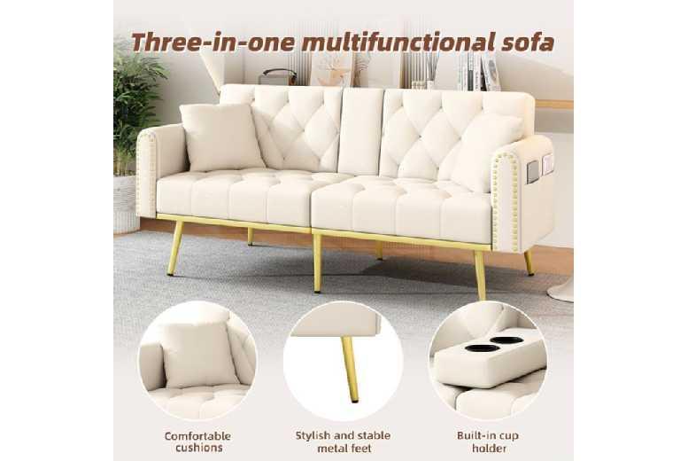 Modern Velvet 2-Seater Reclining Sofa Bed With Cup Holder - Space-Saving Convertible Sofa