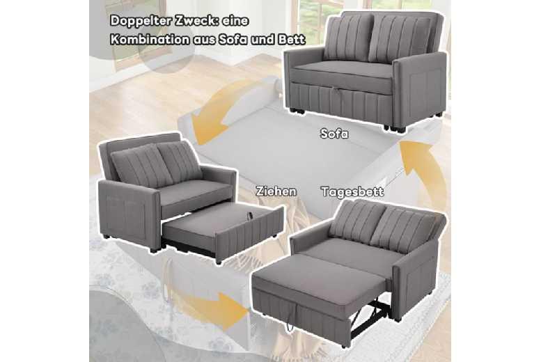 Modern Linen Fabric 2-Seater Reclining Sofa Bed - Compact Convertible For Small Living Rooms