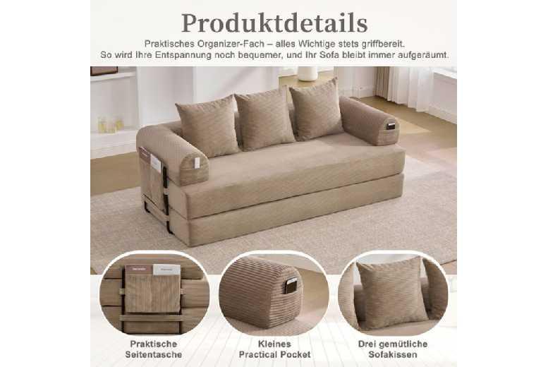 Modern Corduroy 2-Seater Sofa Bed - Compact Convertible With Cushions For Small Spaces