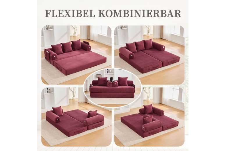 Modern Corduroy 2-Seater Sofa Bed - Convertible Guest Bed With Cushions, Space-Saving Design