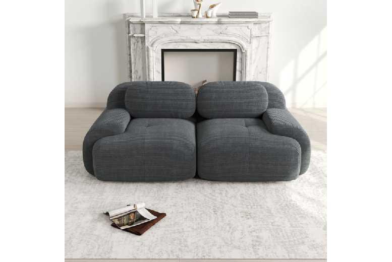 Modern Corduroy Fabric 2-Seater Sofa - Space-Saving, Curved Arm Design, No Assembly