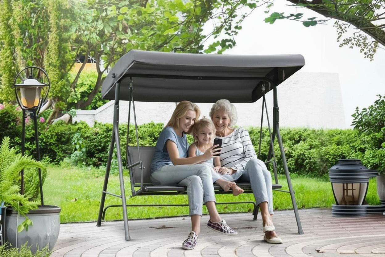 Outsunny Weather-Resistant 3-Seater Garden Swing Chair - Grey