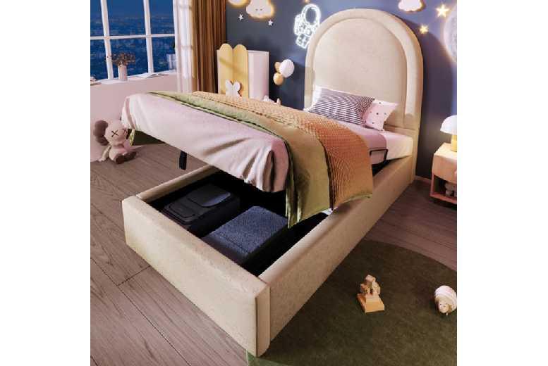 90X200Cm Faux Leather Children'S Bed With Hydraulic Storage And Padded Design