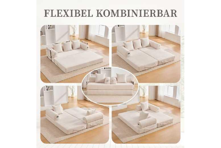 Modern Corduroy 2-Seater Convertible Sofa Bed With Cushions - Space-Saving Fabric Sofa