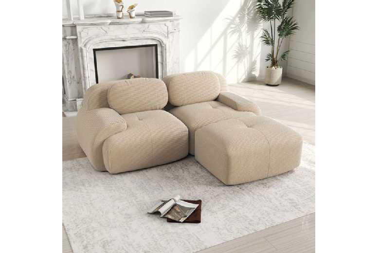 Beige Corduroy 2-Seater Corner Sofa - Modern, No Assembly, Space-Saving