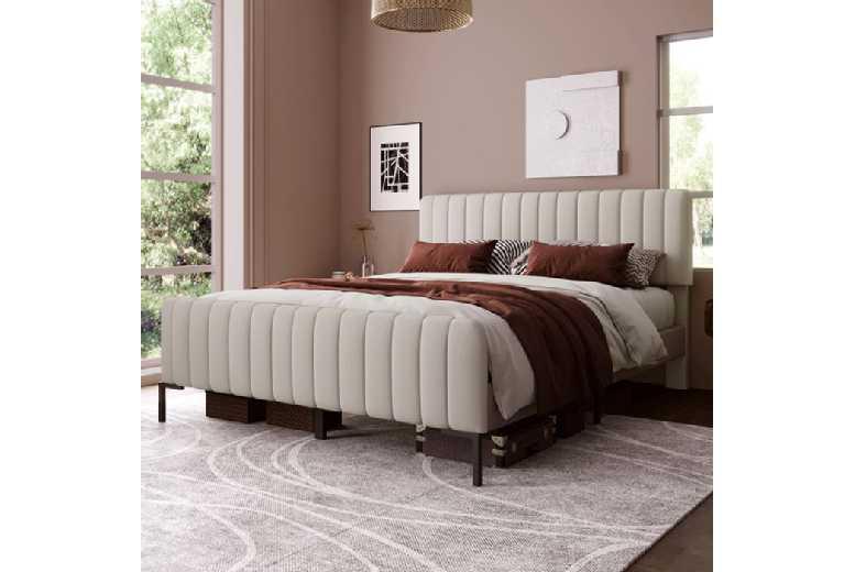 Modern Linen Bed Frame 180X200Cm With Adjustable Headboard & Sturdy Base
