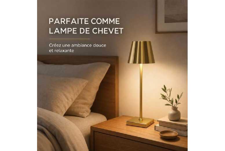Nettlife Wireless Gold Led Table Lamp - Touch Control, 3-Colour Dimmable, Modern Rechargeable Lighting