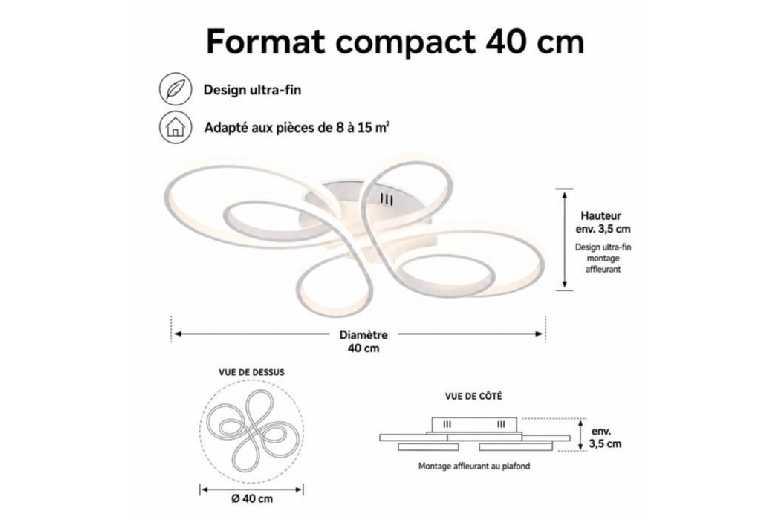 Nettlife Modern Led Ceiling Light - 30W Dimmable Butterfly, Energy Efficient, 40Cm, White Finish