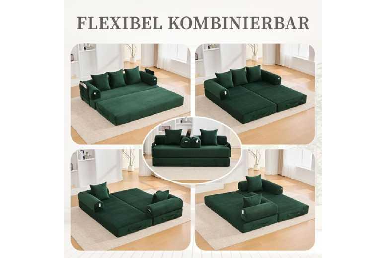 Modern 2-Seater Corduroy Convertible Sofa Bed With Cushions & Storage - Space-Saving Fabric Sofa