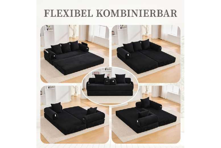 Corduroy 2-Seater Convertible Sofa Bed With Cushions - Modern Space-Saving Sofa Bed