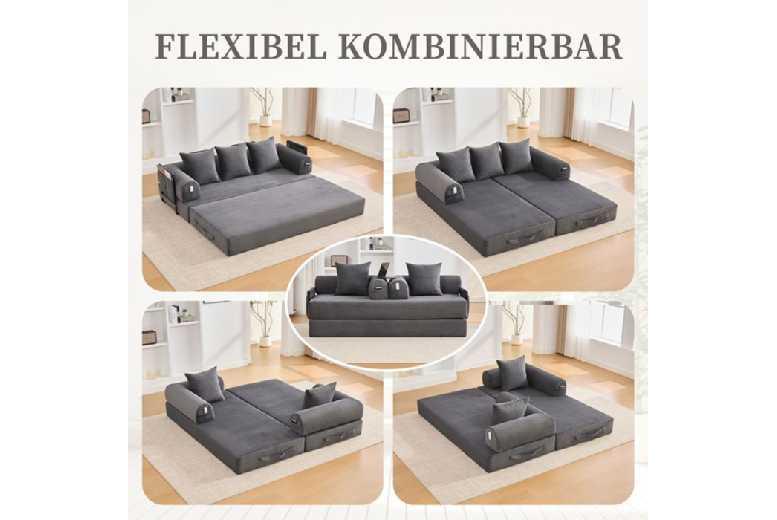 Corduroy 2-Seater Convertible Sofa Bed With Cushions - Modern Space-Saving Sofa Bed