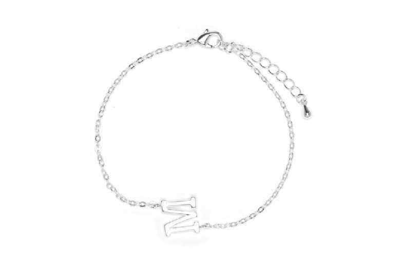 Luxenter Rhodium-Plated Silver Finish Alphabet Bracelet For Women - Adjustable Personalised Charm, 16-19Cm