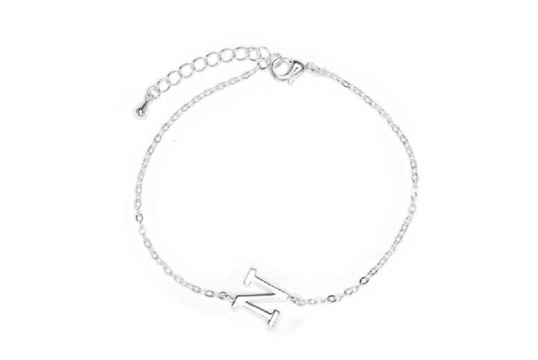 Luxenter Personalised Silver Finish Adjustable Alphabet Bracelet For Women - Rhodium Plated, 16-19Cm