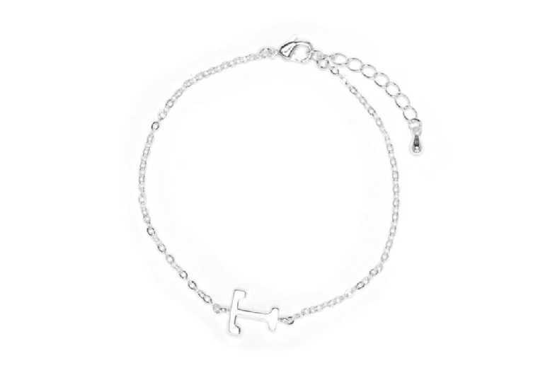 Luxenter Rhodium Finish Personalised 'T' Alphabet Bracelet - Adjustable Modern Charm, 16Cm+3Cm Extension