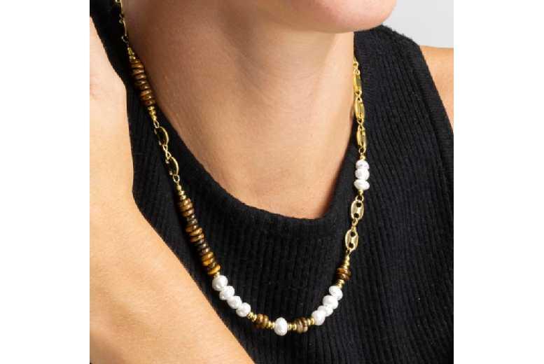 Luxenter Tiger'S Eye Gold Pendant Necklace - 18K Yellow Gold Finish, Adjustable Chain, Statement Boho Jewellery