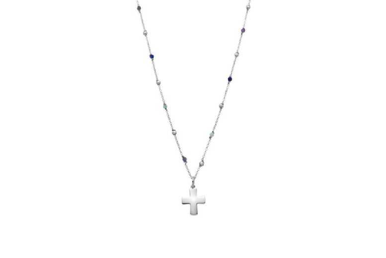 Luxenter Sterling Silver Cross Necklace With Sapphire Zircon - Adjustable Rhodium-Plated Chain